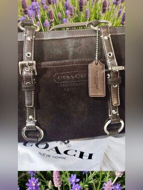 Coach Suede Tote with Dark Brown Leather Trim